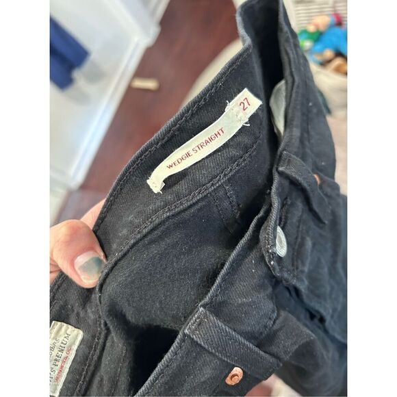 Levi's Premium Stretch Wedgie Fit Straight Jeans Black Denim Dark Wash Size 27 - Picture 13 of 13